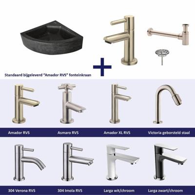 FonteinPack Natuursteen Hoek 30x30x10 cm RVS (Keuze uit 8 kranen) FonteinPack Natuursteen Hoek 30x30x10 cm RVS (Keuze uit 8 kranen)
