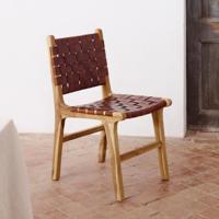 Kave Home Eetkamerstoel 'Calixta' Teakhout en leer, kleur Bruin - thumbnail