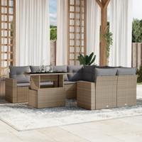 9-delige Loungeset met kussens poly rattan beige - thumbnail