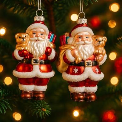 Decoris kersthanger glas kerstman met hondje - assortiment
