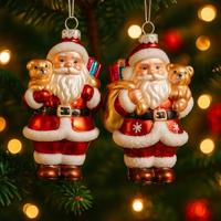Decoris kersthanger glas kerstman met hondje - assortiment - thumbnail