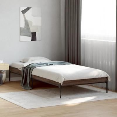 Bedframe bewerkt hout en metaal bruin eikenkleurig 100x200 cm