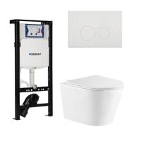 QeramiQ Dely Toiletset - 36.3x51.7cm - diepspoel - rimless - Inbouwreservoir met Geberit UP320 spoelmechanisme - softclose toiletzitting - glans witte bedieningsplaat - ronde knoppen - wit mat SW1000766/SW1381697/SW706186/SW1026254 - thumbnail