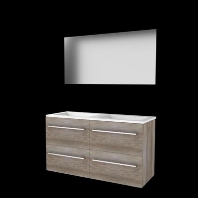 Basic-Line Ultimate 46 Badkamermeubelset - 120 x 46 cm - Met Grepen - 4 Lades - Acryl Wastafel - 2 Kraangaten - Spiegel met Indirecte LED Verlichting - Scotch Oak