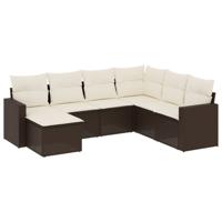 7-delige Loungeset met kussens poly rattan bruin - thumbnail