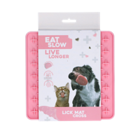 Eat Slow Live Longer Lickmat Crosses - 19 x 19 cm - vierkant - snuffelmat - anti-kras mat - slowfeeder - afleiding - honden en katten - 100% siliconen - vaatwasmachinebestendig - roze - thumbnail