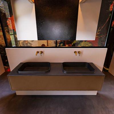 Badkamermeubelset Mondiaz Erin 150 cm met 1 Lade met RIDGE Wastafel Dubbel Urban Zonder Kraangaten Greeploos Mat Rust Badkamermeubelset Mondiaz Erin 150 cm met 1 Lade met RIDGE Wastafel Dubbel Urban Zonder Kraangaten Greeploos Mat Rust