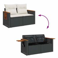 5-delige Loungeset met kussens poly rattan zwart - thumbnail