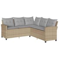Loungebank met kussens L-vormig poly rattan beige - thumbnail