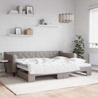 Slaapbank met onderschuifbed 90x200 cm stof taupe - thumbnail