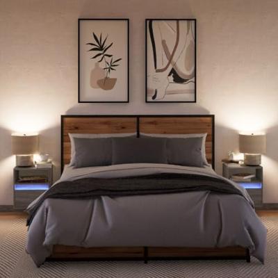 Nachtkastjes met LED's 2 st wandgemonteerd grijs sonoma eiken