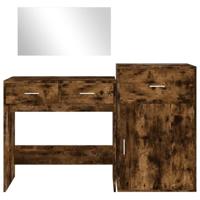 3-delige Kaptafelset bewerkt hout gerookt eikenkleurig - thumbnail