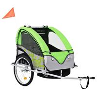 VidaXL Fietstrailer en kinderwagen 2-in-1 groen en grijs - thumbnail
