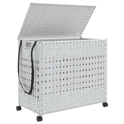 VidaXL Wasmand op wielen 66x35x60 cm rattan wit