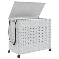VidaXL Wasmand op wielen 66x35x60 cm rattan wit - thumbnail