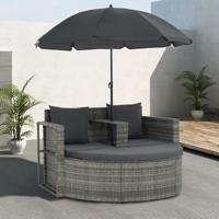 VidaXL Tuinbank 2-zits met kussens en parasol poly rattan grijs - thumbnail