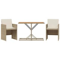 3-delige Bistroset met kussens poly rattan beige - thumbnail