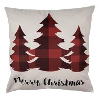 Clayre & Eef Kussenhoes 45x45 cm Rood Beige Polyester Kerstbomen - thumbnail