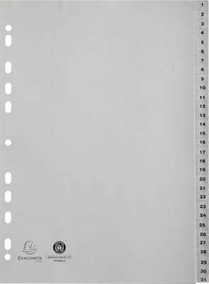Exacompta tabbladen numeriek voor ft A4, uit PP, 31 tabs, grijs