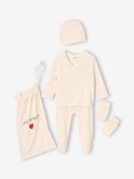 5-delige geboorteset: hemdje + broek + muts + handschoenen + zakje ENVIE DE FRAISE ecru - thumbnail