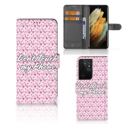 Samsung Galaxy S21 Ultra Portemonnee Hoesje Flowers Pink DTMP Samsung Galaxy S21 Ultra Portemonnee Hoesje Flowers Pink DTMP