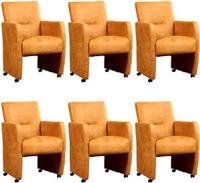 Set van 6 Cognac leren moderne eetkamerfauteuils Pleasure - Kenia Leer Cognac (cognac leer) - thumbnail