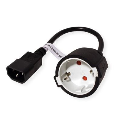 VALUE stroomkabel, C14 connector naar CEE7/3 female, max 10A (2300W), for UPS only, zwart, 0,3 m VALUE stroomkabel, C14 connector naar CEE7/3 female, max 10A (2300W), for UPS only, zwart, 0,3 m