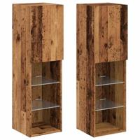 Tv-meubels met LED-verlichting 2 st 30,5x30x102 cm oud hout - thumbnail