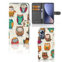 Xiaomi 12 | 12X | Telefoonhoesje | Met pasjeshouder | Vrolijke Uilen - thumbnail