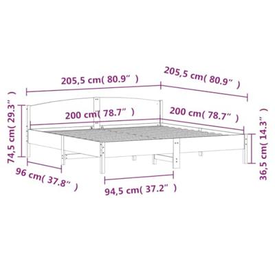 Bedframe zonder matras massief grenenhout wit 200x200 cm