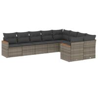 9-delige Loungeset met kussens poly rattan grijs - thumbnail