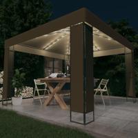 Prieel met dubbel dak en LED-lichtslinger 3x3x2,7 m taupe - thumbnail