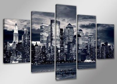 Schilderij - Skyline van New York. Grijs, 160X80cm, 5luik