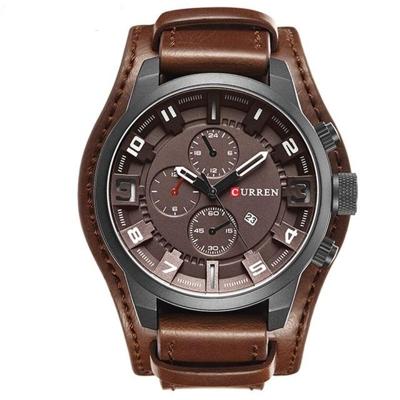 Curren M8225 leger militaire lederen band mannen quartz horloge (zwartbruin)