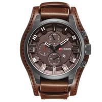 Curren M8225 leger militaire lederen band mannen quartz horloge (zwartbruin) - thumbnail