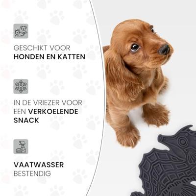 Eat Slow Live Longer Likmat zeepaardje - 22 x 16,5 cm - snuffelmat - anti-snuffelmat - slow feeder - honden en katten - 100% siliconen - met zuignappen - vaatwasmachinebestendig - grijs