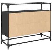 Dressoir met glazen blad 98x35x81 cm bewerkt hout zwart - thumbnail