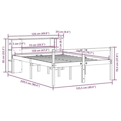 Bed met boekenkast zonder matras massief grenenhout 120x200 cm