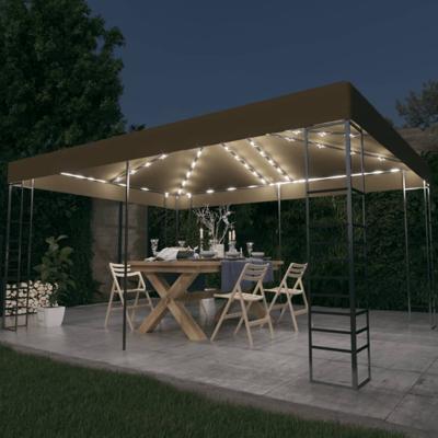 Prieel met LED-lichtslinger 3x4 m taupe