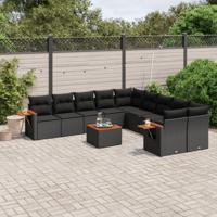 11-delige Loungeset met kussens poly rattan zwart - thumbnail