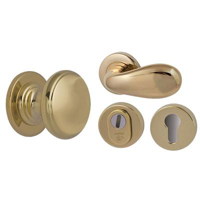 Hardbrass Voordeurset Pragma/Olympia 3-delig rechtswijzend SKG3 met kerntrekbeveiliging - PVD messing Hardbrass Voordeurset Pragma/Olympia 3-delig rechtswijzend SKG3 met kerntrekbeveiliging - PVD messing