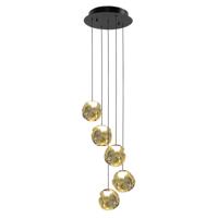 Highlight HanglampMelina zwart met amber glas 5-lichts - H5182.01 - thumbnail