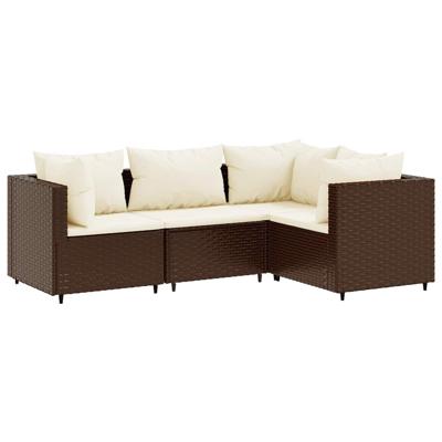 4-delige Loungeset met kussens poly rattan bruin