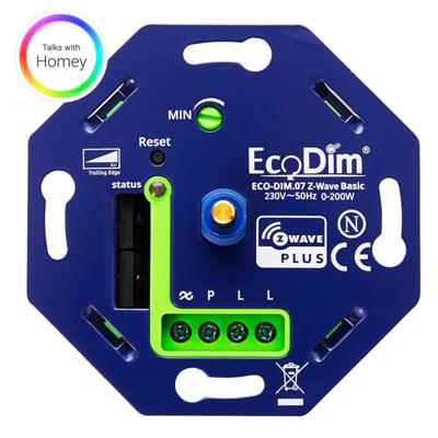 EcoDim - LED Dimmer - Smart WiFi - ECO-DIM.07 - Fase Afsnijding RC - Z-Wave - Inbouw - Enkel Knop - 0-200W