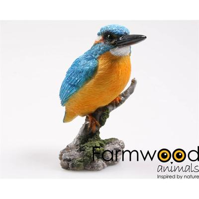 Tuinbeeld ijsvogel op stam 9x9x15cm