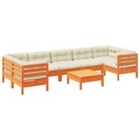 8-delige Loungeset met kussens massief grenenhout wasbruin - thumbnail