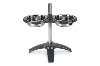 Standaard met 2 rvs hondenvoerbakken Orino grijs Standaard met 2 rvs hondenvoerbakken Orino grijs