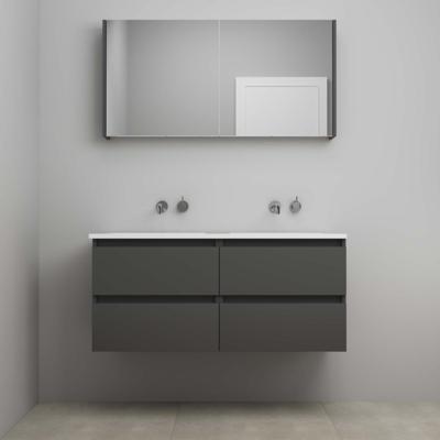 On-Line Badkamermeubelset - 120 cm - Voorgemonteerd - Acryl Wastafel - Kraangat naar Keuze - Spiegelkast - Mat Antraciet