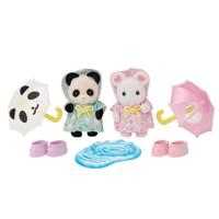 Gelede figuren - SYLVANIAN FAMILIES - Babyduo in regenpakken - Panda en Marshmallow Mouse - thumbnail