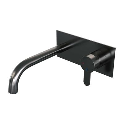 BRAUER Gunmetal Edition inbouw wastafelmengkraan met gebogen uitloop en afdekplaat model D1 gunmetal geborsteld PVD